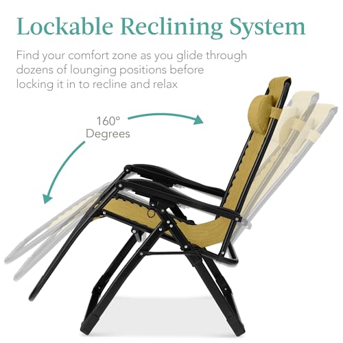 Best Choice Products Oversized Zero Gravity Chair, Folding Outdoor Patio Recliner, XL Anti Gravity Lounger w/Removable Cushion, Cup Holder, Side Tray, 350lb Capacity - Sunflower Yellow - color: Sunflower Yellow