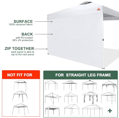 SideWall for 10x10 Canopy Frame, 3 Pack White SunWall Only, (with Zippers) - color: White, size: 3 Sidewalls