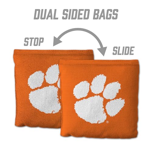 YouTheFan Officially-Licensed NCAA Set of 8 Cornhole Bags - All Weather Dual Sided Slide & Stop - Regulation Size with Carry case - color: Clemson Tigers