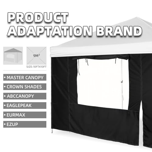 Sunshade Sidewall, Sidewall with Door and Window for 10×10 Pop Up Canopy Straight Leg, Outdoor Instant Canopies Wall, 1 Pack Canopy Sidewall Only (Spliceable, Black) - color: Black - Spliceable