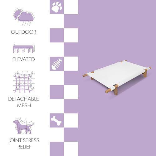 DBD5000A Chester 32" Modern Minimalist Wood Frame Elevated Outdoor Dog Bed, Snow/Light Teak - color: Snow/Light Teak