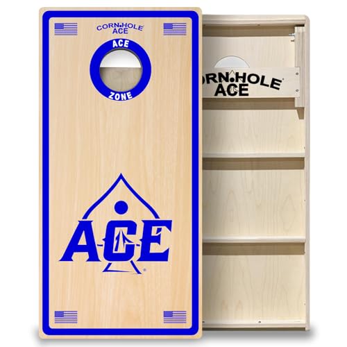 CornholeAce ACE PRO Professional Cornhole Boards - No Bounce! Triple Wide Legs, 3/4" Baltic Birch Plywood, Handles, Regulation Size (4x2ft), Tournament Style, Made in USA - color: Blue