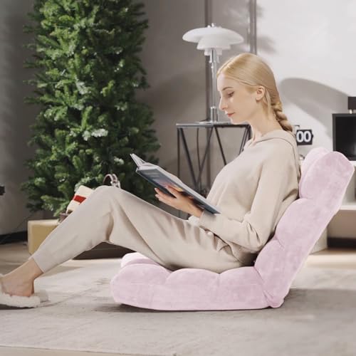 Giantex Floor Chair with Back Support, 14 Adjustable Position, Padded Sleeper Bed, Couch Recliner, Gaming Floor Chairs for Meditation, Adults, Living Room, Gaming Chair Floor, Light Pink - color: Light Pink, size: 26.5"x22.5"x22"