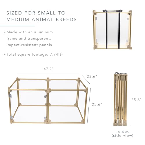 Front Row Foldable Dog Playpen – Durable and Portable Puppy Playpen for Exercise, Rest & Play – Clear Fence Panels with Aluminum Rods and Crate for Dogs and Other Small Pets (Gold, 6-Panel) - color: Gold