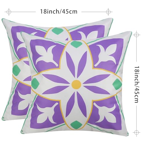 Pyonic Purple Outdoor Pillows Waterproof Throw Pillow Covers Set of 4 Floral Printed and Boho Farmhouse Outdoor Pillow Covers for Patio Funiture Garden 18x18 Inch - color: Purple, size: 18" x 18" (Pack of 4)