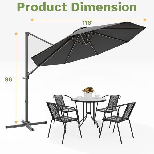 Patiowell 10 FT Patio Umbrella, Outdoor Cantilever Umbrella with 360 Degree Rotation & 5 Adjustable Tilt, Large Hanging Offset Round Sun Umbrella with Frame for Backyard Garden Poolside, Black - color: Black, size: 10 FT