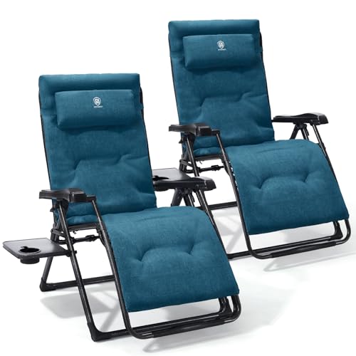 EVER ADVANCED Thick Padded Zero Gravity Chair, Oversized Reclining Lounge Chair with Adjustable Headrest & Cup Holder, Heavy Duty Support 350 lbs, Foldable for Camping, Lawn, Outdoor & Indoor - color: Green, style: 2 Pack