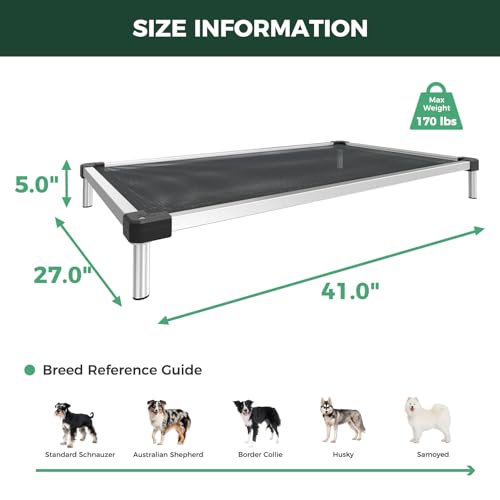 FXW TitanNest Chew-Proof Elevated Dog Bed, Raised Cot for Indoor/Outdoor/Camping Use, Durable & Waterproof Cooling Pet Bed for Medium Dogs, 41.0" L x 27.0" W x 5.0" H, Black - size: Medium Dog (41.0"l X 27.0"w X 5.0"h)