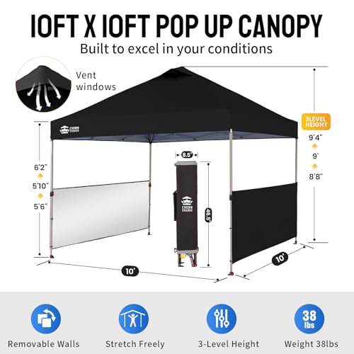 CROWN SHADES 10x10 Pop up Canopy Tent Instant Canopy with 150D Silver Coated Fabric Including 2 Half Sidewalls, 4 Ropes, 8 Stakes, 4 Weight Bags, STO 'N Go Bag, Black - color: Black