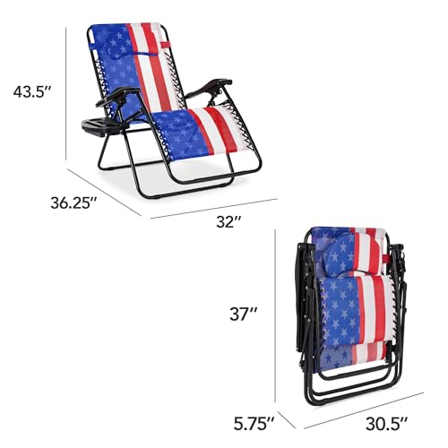Best Choice Products Oversized Zero Gravity Chair, Folding Outdoor Patio Lounge Recliner w/Cup Holder Accessory Tray, Pillow - American Flag - color: American Flag