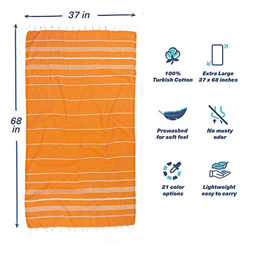 Hencely Turkish Beach Towel 37x68 Oversized, Sand-Free, Quick-Dry, Lightweight - Travel Essential for Pool & Bath - Striped 100% Cotton Bathroom Towels Accessories Gift (Orange) - color: Orange