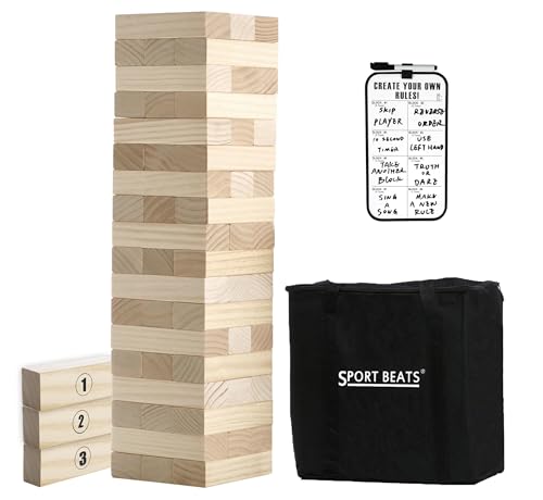 Outdoor Games Large Wooden Tower Stacking Game - 54 Premium Pine Blocks Stack up to 4FT with Custom Rules Board & Heavy Duty Carry Bag - Outdoor Lawn Games for Backyard Parties, Camping, Tailgating - color: Natural, size: Large