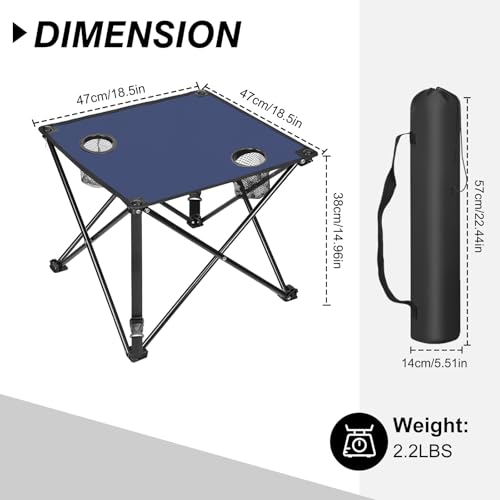 Moclever 2PCS Foldable Camping Table–Ultralight Portable Table with Cup Holders&Carry Bag, Perfect for Outdoor Adventures,Picnic,Beach, BBQ,Hiking & Home Use - style: 2Pcs Navy Blue