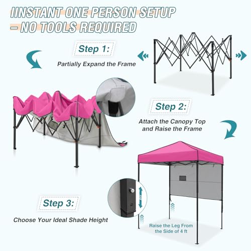 EAGLE PEAK 6x4 Instant Pop Up Canopy Tent with 1 Half Wall Panel, Straight Leg Sun Shelter, Portable Canopy with Carry Bag for Camping, Beach & Sports, Pink - color: Pink, size: Half Wall