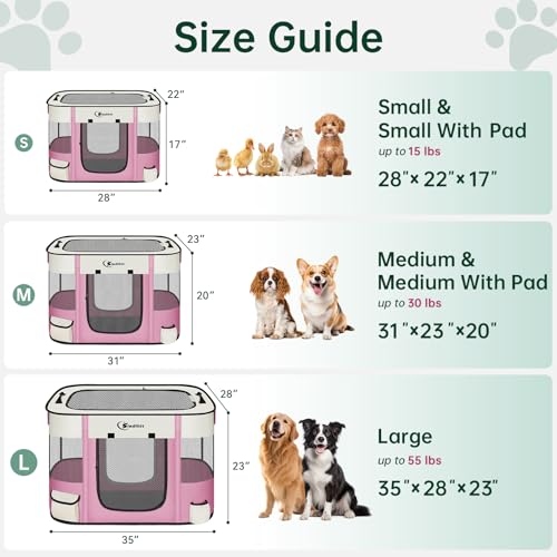 Dog Playpen,Cat Pet Puppy Pen,Portable Playpens for Dogs Indoor Outdoor Travel Camping Use,Foldable Dog Kennel Tent Crate for Rabbit Small Animals with Carrying Case (Pink, Small) - color: Pink, size: Small