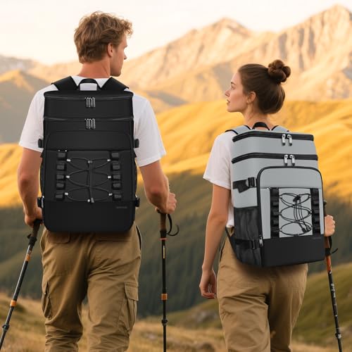 MIYCOO Cooler Backpack - 40 Cans Insulated Backpack Cooler for Men & Women, Portable 2 Leak Proof Compartments Coolers Bag for Beach Travel Picnic Lunch Hiking BBQ Camping - color: Black