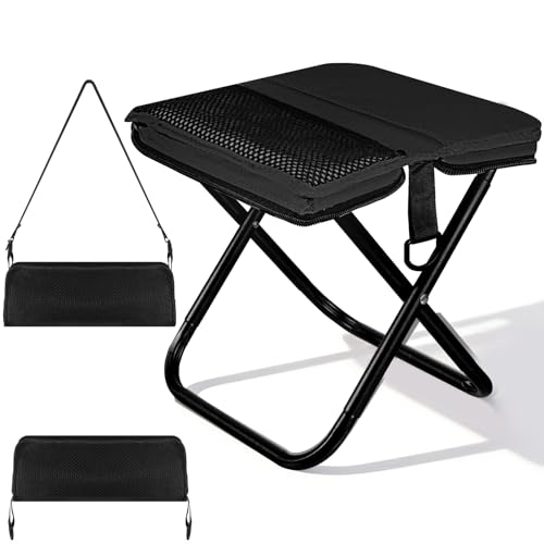 Ultra-Thin Portable Folding Stool - 1.97" Slim Fold, 0.99LB Lightweight, 200LB Capacity Camping Chair for Adults, Compact Collapsible Seat for Outdoor Fishing, Hiking, Events & Queue（Black） - color: Black