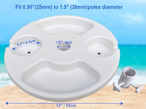 AMMSUN 13" Beach Umbrella Table Tray for Beach, Patio, Garden, Swimming Pool with Cup Holders, Snack Compartments White - color: A White
