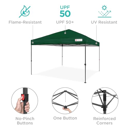 Best Choice Products 10x10ft Pop Up Canopy Tent, Outdoor Shade, 1 Person 1 Minute Set Up, Carry Case, 4 Weight Bags - Forest Green - color: Forest Green, size: 10x10ft