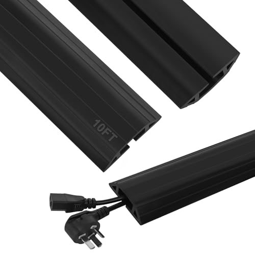 Floor Cable Cover 10Ft Heavy Duty PVC Floor Cable Protector Electric Cord Hider Cable Management Floor Strip Extension Cord Covers Cable Raceway for Wires on Floor Inner Channel 1.36" W 0.43" H -Black - color: Black, size: 10Ft
