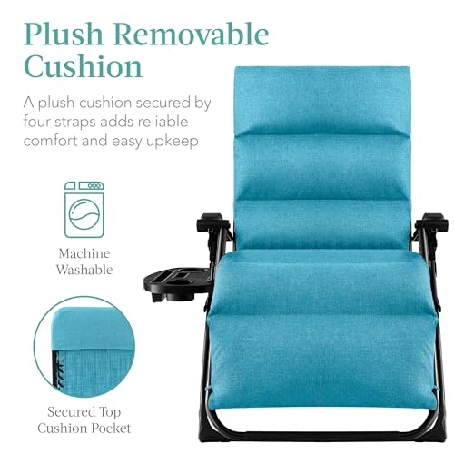 Best Choice Products Oversized Zero Gravity Chair, Folding Outdoor Patio Recliner, XL Anti Gravity Lounger w/Removable Cushion, Cup Holder, Side Tray, 350lb Capacity - Light Blue - color: Light Blue