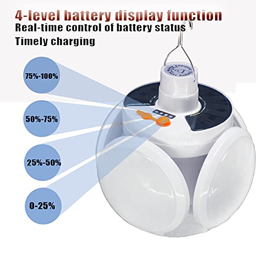 Folding Solar Camping Lights USB Rechargeable Lantern Waterproof Hanging Canopy Tent Lamp Remote Control Blub Portable for Home Indoor Outdoor Emergency Power Outage Vendors Booths 1 Pack