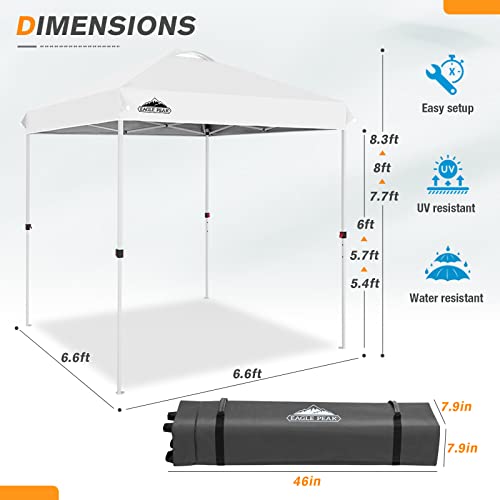 EAGLE PEAK Pop Up Canopy Tent with Wheeled Carry Bag, 8 Stakes, 4 Ropes, Easy Set Up Tent Canopy, 6.6x6.6 ft, White - color: White, size: 6.6x6.6