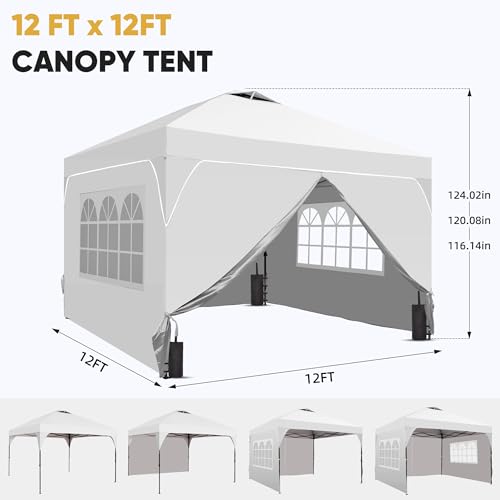 GDY 12x12FT Pop Up Canopy Tent with One Push Setup, Easy to Install with 4-Sidewalls for Events, Parties, Camping, Outdoor Gazebo with 4-Sandbags and Wheel Bag, White. - color: White, size: 12x12 Half-corner
