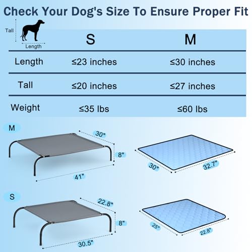 SZEE Raised Dog Bed with Detachable 2-Sided Cooling/Warming Waterproof Mat, Elevated Dog Cot Bed for Small Sized Breeds with Durable Steel Frame & Sturdy Teslin Mesh, Outdoor & Indoor All-Season Use - size: Small