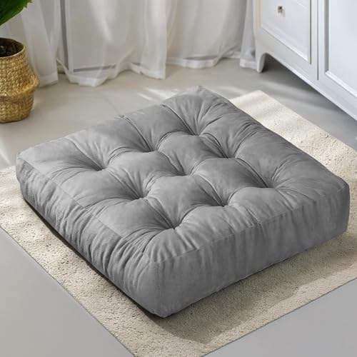 NEST & LOOM Floor Cushions - Floor Chair Pillow, Meditation Cushion, Square Large Floor Pillow, Solid Thick Tufted Floor Pillow - Grey - 21.65" x 21.65" - color: Grey