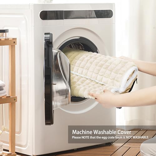 Orthopedic Dog Bed Medium Size Dog with Pillow 30''X20'', Waterproof Soft Comfortable Egg Crate Foam Pet Crate Beds Mat with Removable Washable Cover and Non-Slip Bottom, Cream - color: Cream, size: 30"l X 20"w X 3.5"th
