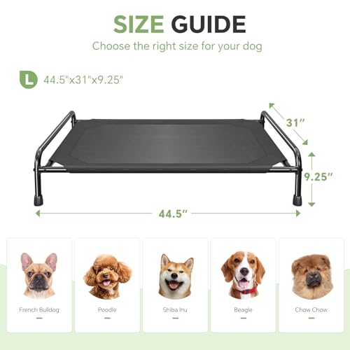 Ekisemio Cooling Breathable Elevated Dog Bed with Metal Frame for Large Dogs, Black