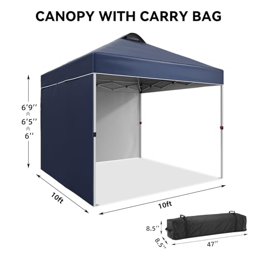 10 x 10 Pop Up Canopy, All Season Instant Canopy with 2 Sidewalls and Vented Roof, Portable Party Tent with Wheeled Carry Bag and Sandbag for Camping, Picnic, Party, Navy Blue - color: Navy Blue, size: 2 Side Walls