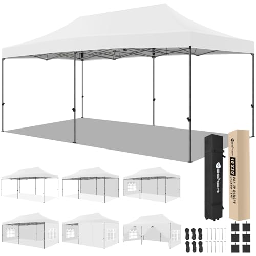 Yesker 10x20 Pop Up Canopy Tent with Sidewalls Instant Outdoor Canopy, Waterproof & UV Protection, Easy Setup Adjustable Height Heavy Duty Shelter Gazebo Tent for Patio Backyard Party Events, White - size: 10x20FT White w Sidewalls