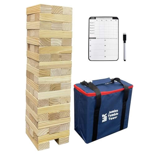 Giant Tumble Tower Game, Outdoor Games for Kids and Adults, Wood Blocks Tower Yard Game (Large-1.87FT)