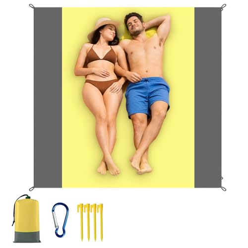 Waterproof Outdoor Mat Sandproof Blanket Lightweight Camping Ground Cover for Family Travel Relaxing Picnic Use 1 Pcs(Yellow Grey) - color: Yellow Grey