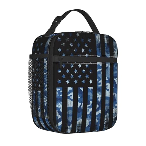 Navy Camo Camouflage Hunting American Flag Insulated Lunch Bag Portable Reusable Zipper Lunch Box For Men Women Work Picnic Travel Camping - color: Black11