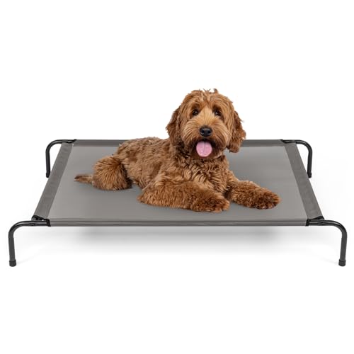 Elevated Dog Bed Cot,Portable Indoor & Outdoor Pet Hammock with Metal Frame & Breathable Mesh,No-Slip Feet,Cooling Raised Pet Bed for Large Dogs, (Grey, Small) - color: Grey, size: Small