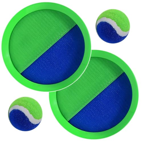 AppleRound Toss and Catch Velcro Ball Set (Hook and Loop), Kids Outdoor Games, Beach Toys, Backyard Sports, Paddle Ball Games (Pack of 2 Paddles and 2 Balls) - color: Blue Green Dual-color, size: 2 Paddles & 2 Balls