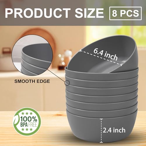 EI 8pcs Wheat Straw Bowls,28oz Unbreakable Cereal Bowls,Reusable Plastic Bowls,Microwave and Dishwasher Safe,BPA Free Lightweight Noodle/Fruit/Salad/Soup Bowls for Picnic,Dinner,Party - color: Dark Grey Wheat Straw Bowls