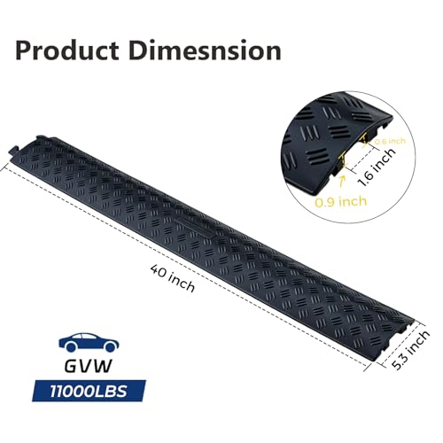 Heavy Duty Cord Cover 2 Pack 40 Inch Cable Protector Ramp 11000 lbs, Outdoor Floor Wire Cover with 1.6" Wide Channel, Modular Interlocking Anti Trip Cable Ramp for Driveway Sidewalk Garage(Black) - color: Black, size: Small