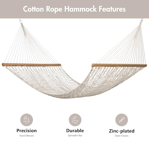 ANOW Rope Hammock Double Hammock with Hardwood Spreader Bar and Carrying Bag, 450 LBS Weight Capacity for Two Person, Natural - color: Natural, size: Without Stand