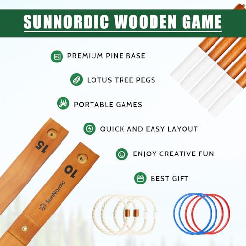 SunNordic Wooden Ring Toss Game Set, Backyard Beach Camping Game with Toss Rings & Portable Carrying Bag, Outdoor Lawn & Yard Games for Kids, Adults & Family - color: Yellow Brown