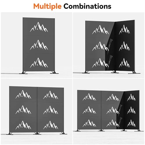 Modern Shade 4x6 FT Metal Privacy Screen with Artistic Modular Designs Decorative Patio Privacy Fence & Garden Divider, Freestanding Outdoor Metal Fence Panel, Weather-Resistant (Summit Horizon) - size: 1 Panel (Summit Horizon)
