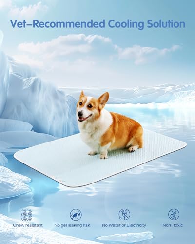 Dog Cooling Mat - Instant Cooling Pet Bed for Dogs & Cats, 6-12°F Drop, Non-Toxic & Machine Washable, Anti-Slip Bottom, Cool Mat for Indoor & Travel Use Light Blue 24" x 18" - color: Light Blue, size: S (24" x 18")