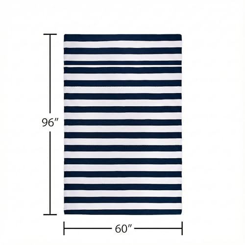 FH Home Outdoor Rug - Waterproof, Fade Resistant, Reversible - Premium Recycled Plastic - Striped - Large Patio, Deck, Sunroom, Camping, RV - Brittany Stripe - Black & White Crease Free - 5 x 8 ft - color: Brittany - Black & White, size: 5' x 8' (Rectangu