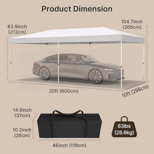 Bealife 10x20 Pop-Up Canopy Tent with 6 Removable Sidewalls, One Push Party Tent Outdoor Waterproof Canopy for Parties Commercial Wedding, 3-Height Adjustable Easy Set Up Gazebo, Carry Bag, (White) - color: White