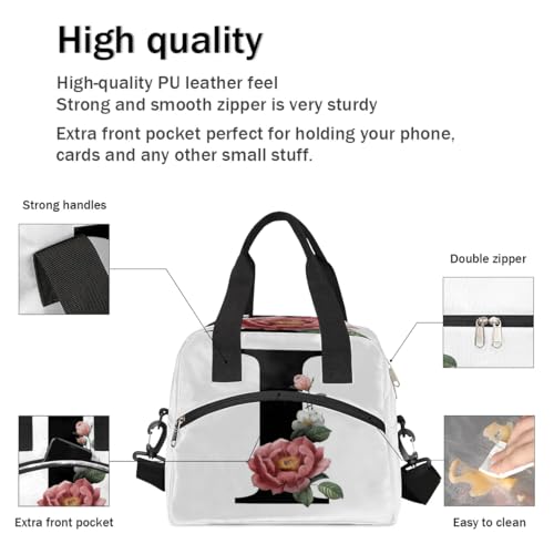 Letter I Insulated Lunch Bag for Women Men Reusable Waterproof Lunch Box Cooler Tote Bag One shoulder portable meal bag Portable Adult Lunchbox for Work Picnic Hiking Beach - color: Letter I