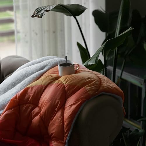 zzlamb Outdoor Camping Blanket with Sherpa Lining,Puffy Thick Camp Quilt for Sleeping,Packable Warm Wearable Fleece Blankets for Cold Weather,Traveling,Backpacking,Picnics,Beach,Stadium 52x75in - color: Fiery Ridge Fade