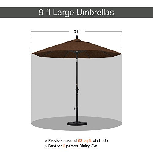 California Umbrella 9' Round Aluminum Market Umbrella, Crank Lift, Collar Tilt, Bronze Pole, Teak Olefin - color: Teak